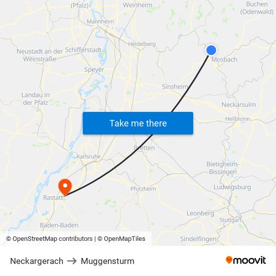 Neckargerach to Muggensturm map