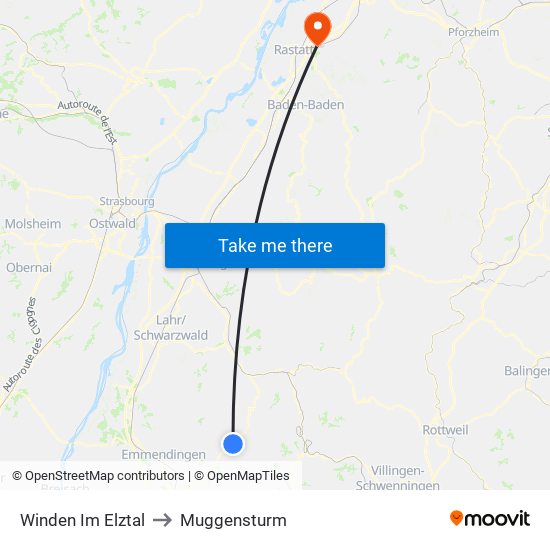 Winden Im Elztal to Muggensturm map