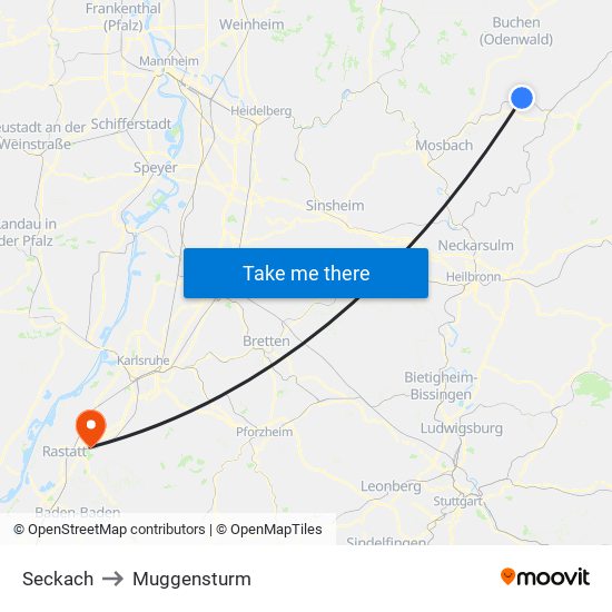 Seckach to Muggensturm map