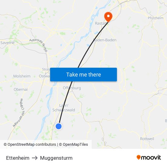 Ettenheim to Muggensturm map