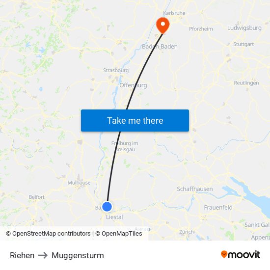 Riehen to Muggensturm map