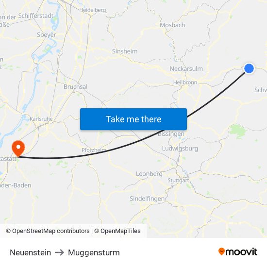 Neuenstein to Muggensturm map