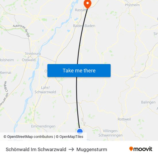 Schönwald Im Schwarzwald to Muggensturm map