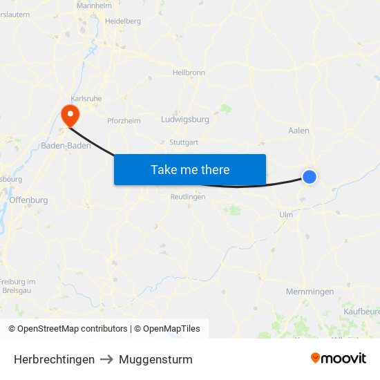 Herbrechtingen to Muggensturm map