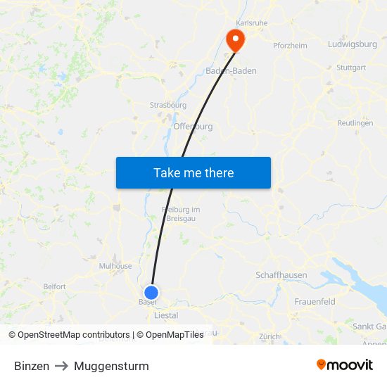 Binzen to Muggensturm map