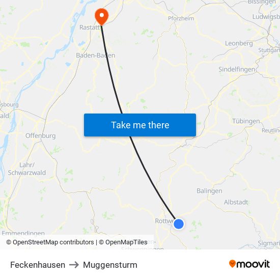 Feckenhausen to Muggensturm map