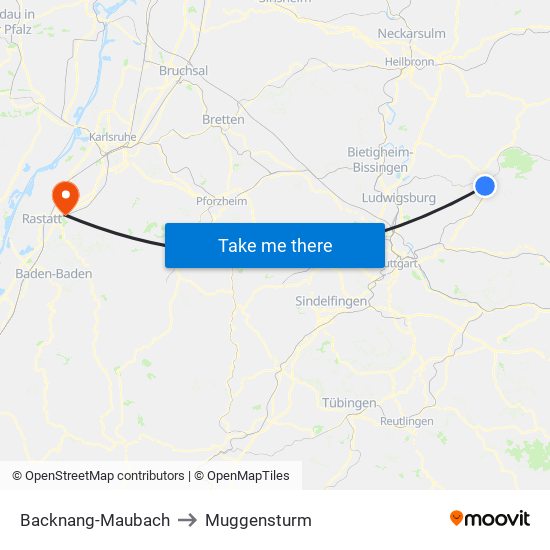 Backnang-Maubach to Muggensturm map
