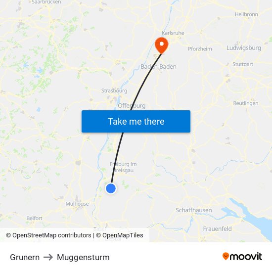 Grunern to Muggensturm map