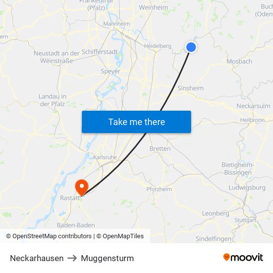 Neckarhausen to Muggensturm map