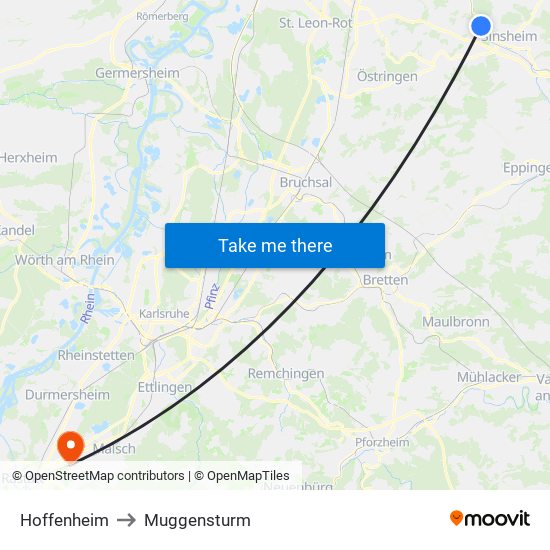 Hoffenheim to Muggensturm map