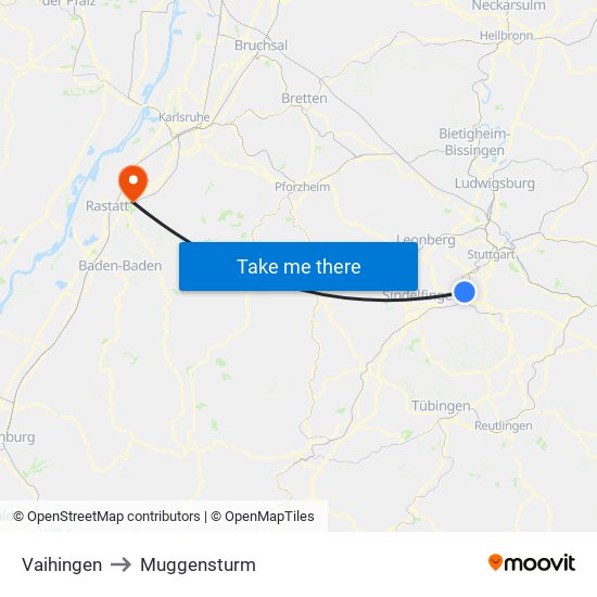 Vaihingen to Muggensturm map