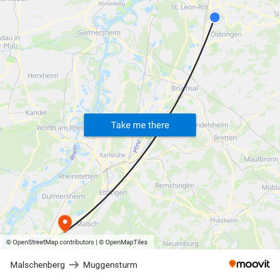 Malschenberg to Muggensturm map