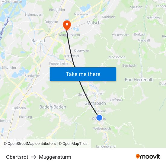 Obertsrot to Muggensturm map