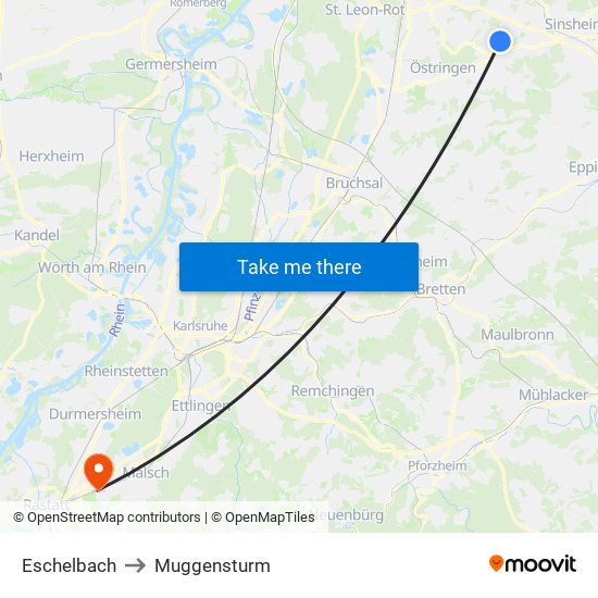 Eschelbach to Muggensturm map