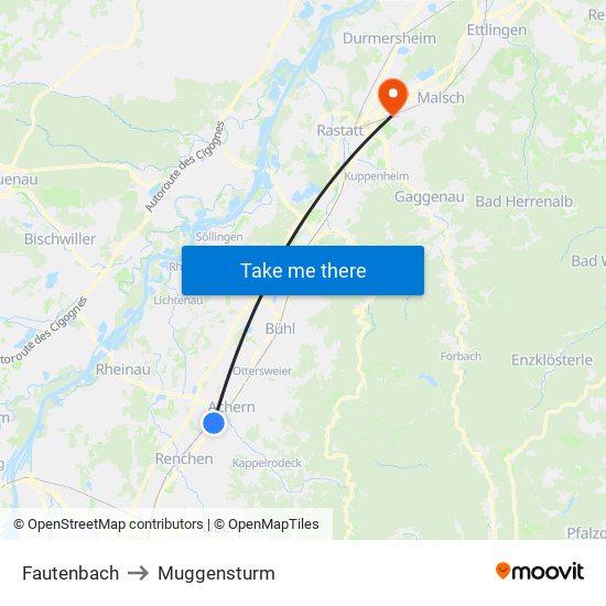Fautenbach to Muggensturm map