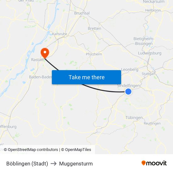 Böblingen (Stadt) to Muggensturm map