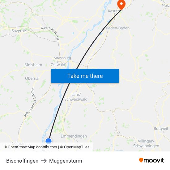 Bischoffingen to Muggensturm map