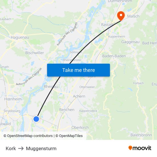 Kork to Muggensturm map
