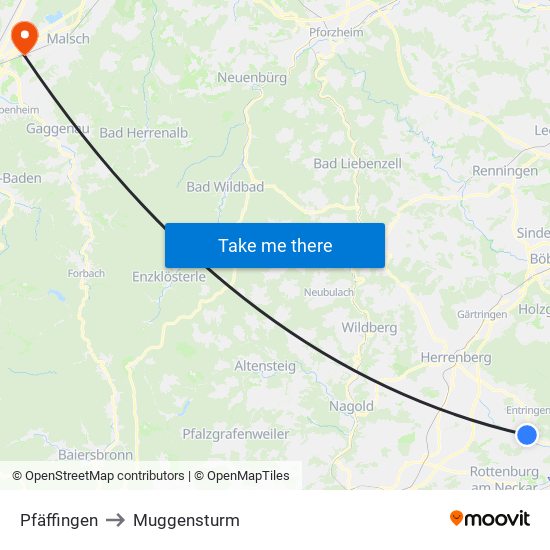 Pfäffingen to Muggensturm map