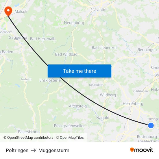 Poltringen to Muggensturm map