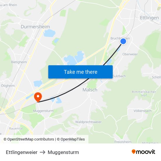 Ettlingenweier to Muggensturm map