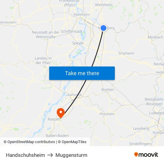 Handschuhsheim to Muggensturm map