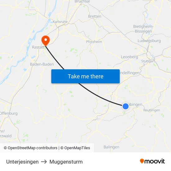 Unterjesingen to Muggensturm map