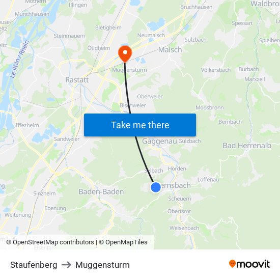 Staufenberg to Muggensturm map