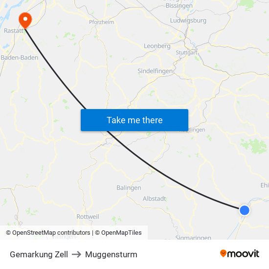 Gemarkung Zell to Muggensturm map