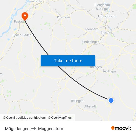 Mägerkingen to Muggensturm map