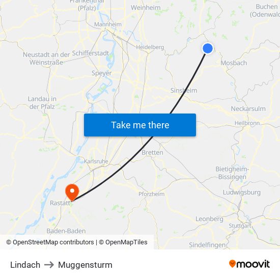 Lindach to Muggensturm map