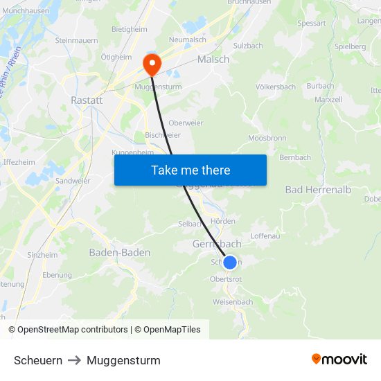 Scheuern to Muggensturm map