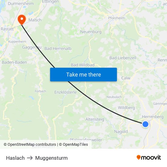 Haslach to Muggensturm map