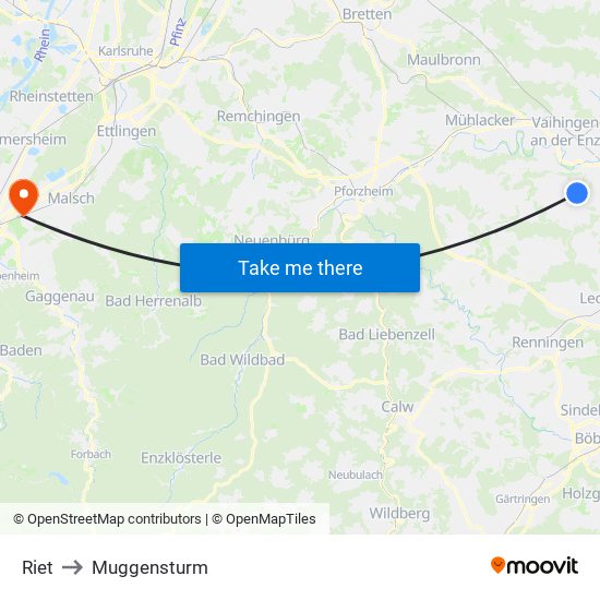 Riet to Muggensturm map