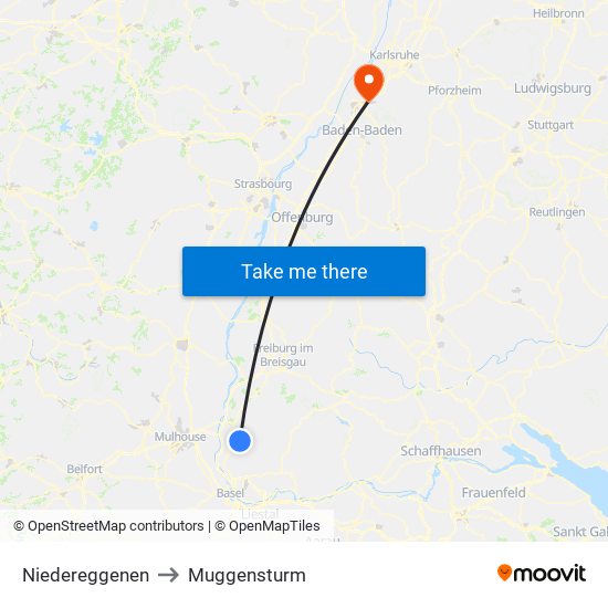 Niedereggenen to Muggensturm map