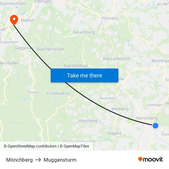 Mönchberg to Muggensturm map