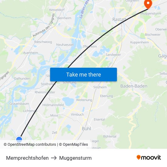 Memprechtshofen to Muggensturm map