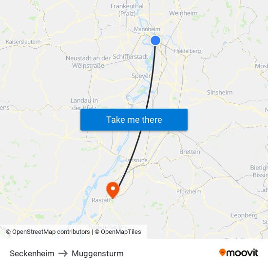 Seckenheim to Muggensturm map