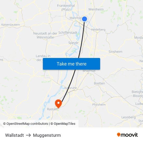 Wallstadt to Muggensturm map