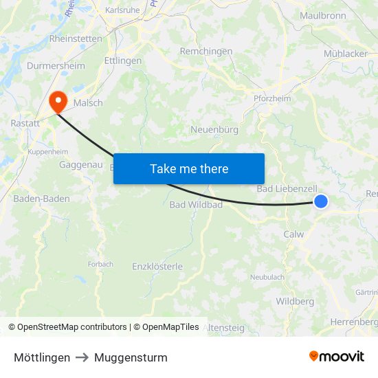 Möttlingen to Muggensturm map