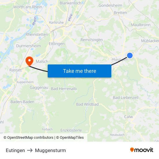 Eutingen to Muggensturm map
