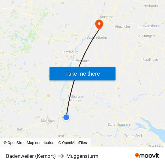 Badenweiler (Kernort) to Muggensturm map