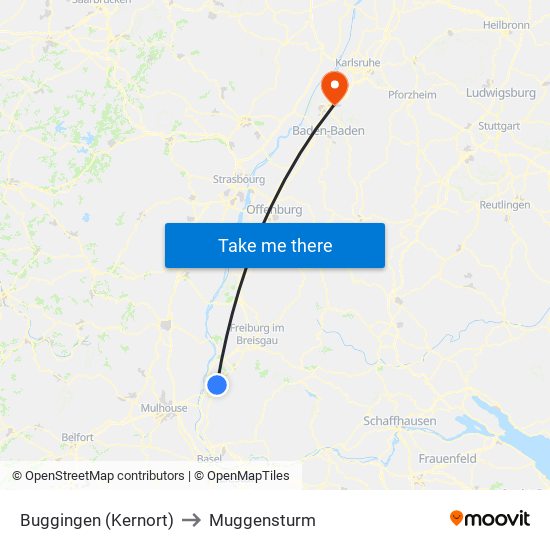 Buggingen (Kernort) to Muggensturm map
