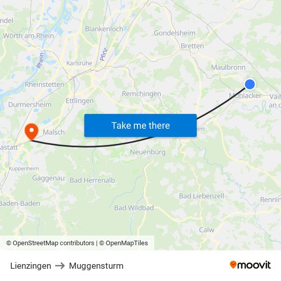 Lienzingen to Muggensturm map