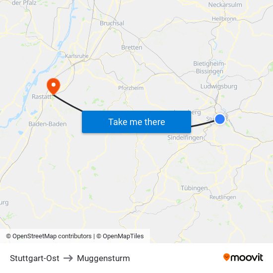 Stuttgart-Ost to Muggensturm map