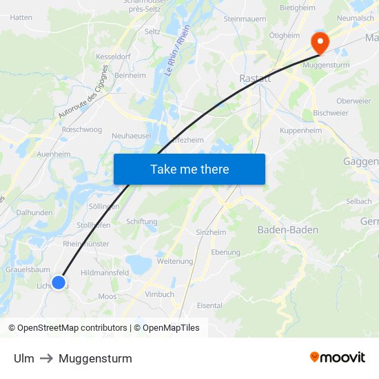 Ulm to Muggensturm map