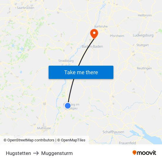 Hugstetten to Muggensturm map