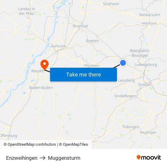 Enzweihingen to Muggensturm map