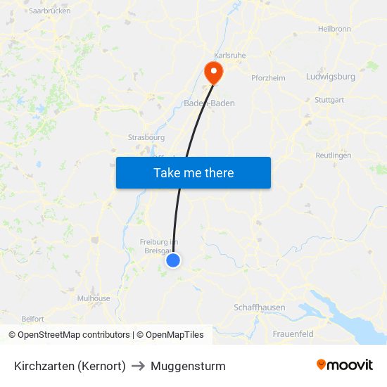 Kirchzarten (Kernort) to Muggensturm map