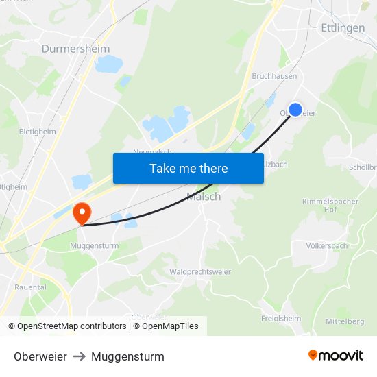 Oberweier to Muggensturm map